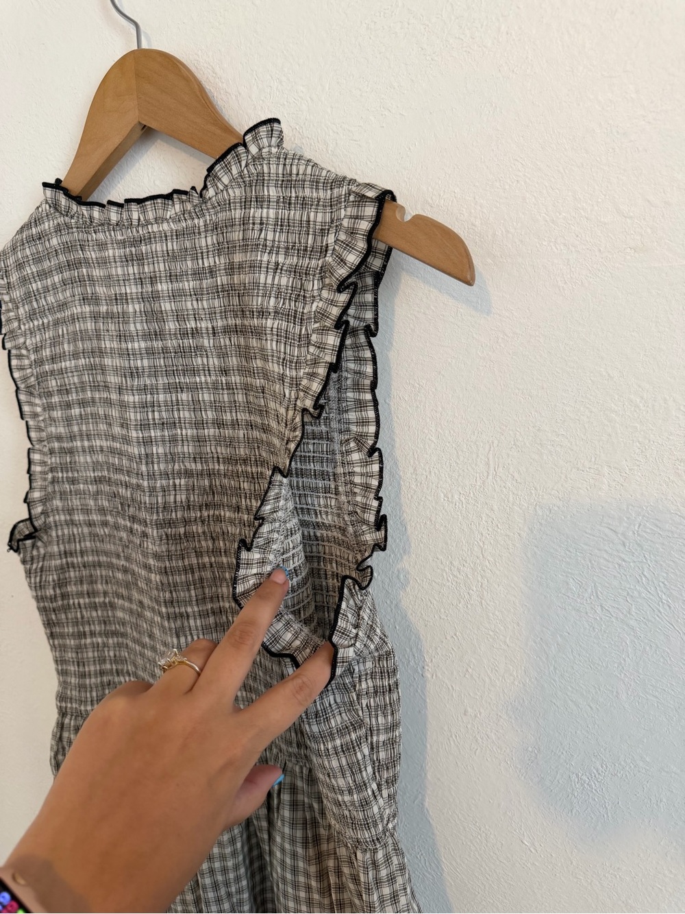 RIHOAS Black V Neck Plaid Midi Dress Smocked Gingham Bow NWTS XL - Picture 8 of 8
